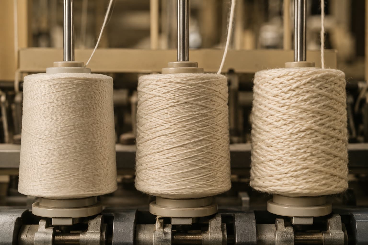 Yarn samples of different counts laid side by side for comparison