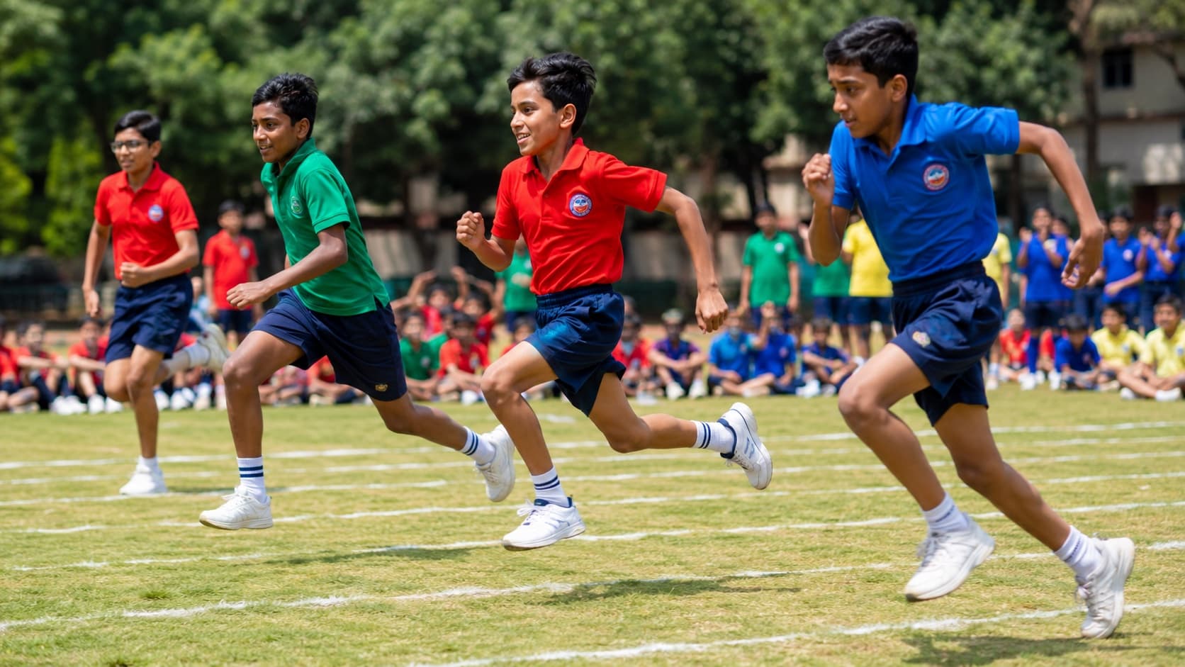School PT and sports uniform fabric in house colours
